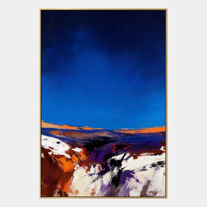 Wabi-Sabi abstract oil painting showing layered abstract marks, texture and expressive painterly movement in a blue palette.