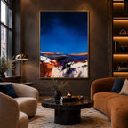 Wabi-Sabi abstract oil painting showing layered abstract marks, texture and expressive painterly movement in a blue palette.