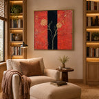Wabi-Sabi abstract oil painting showing layered abstract marks, texture and expressive painterly movement in a brown palette.