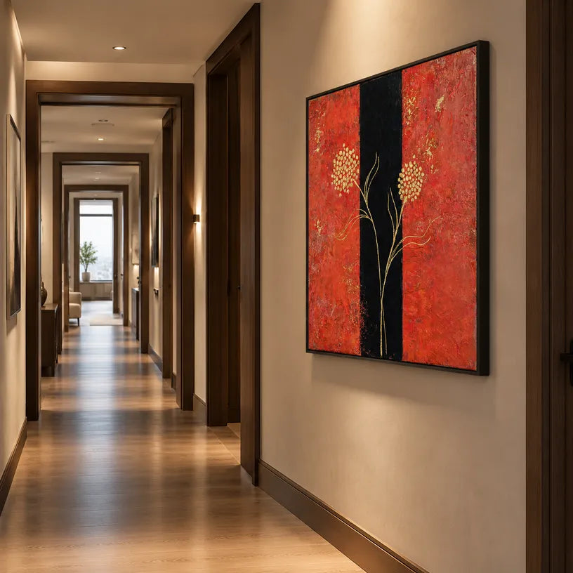 Wabi-Sabi abstract oil painting showing layered abstract marks, texture and expressive painterly movement in a brown palette.