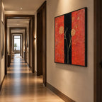 Wabi-Sabi abstract oil painting showing layered abstract marks, texture and expressive painterly movement in a brown palette.