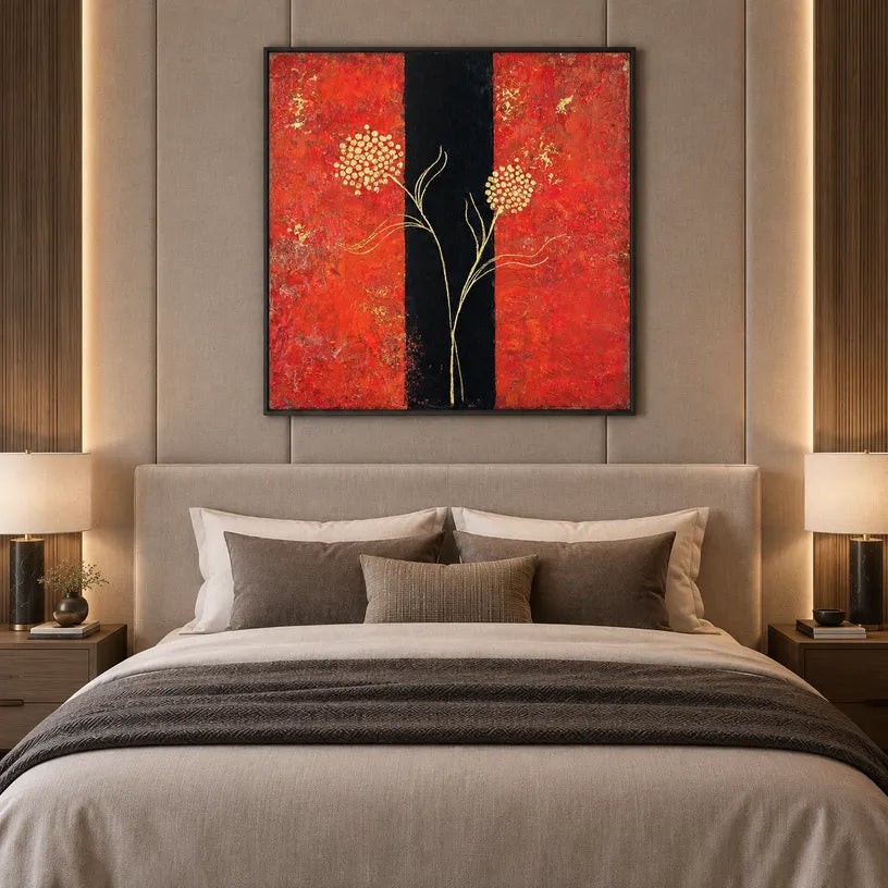 Wabi-Sabi abstract oil painting showing layered abstract marks, texture and expressive painterly movement in a brown palette.