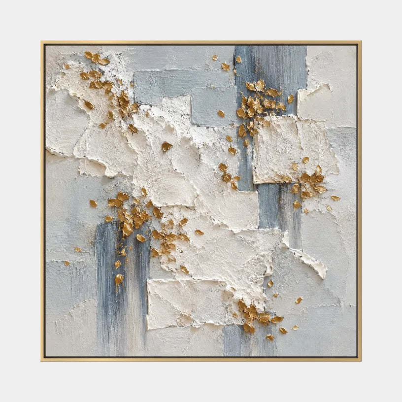 Wabi-Sabi abstract oil painting showing layered abstract marks, texture and expressive painterly movement in a grey palette.