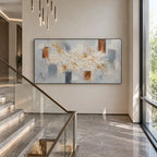 Wabi-Sabi abstract oil painting showing layered abstract marks, texture and expressive painterly movement in a grey palette.