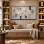 Wabi-Sabi abstract oil painting showing layered abstract marks, texture and expressive painterly movement in a grey palette.