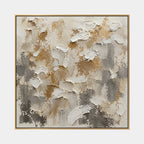 Wabi-Sabi abstract oil painting showing layered abstract marks, texture and expressive painterly movement in a brown palette.
