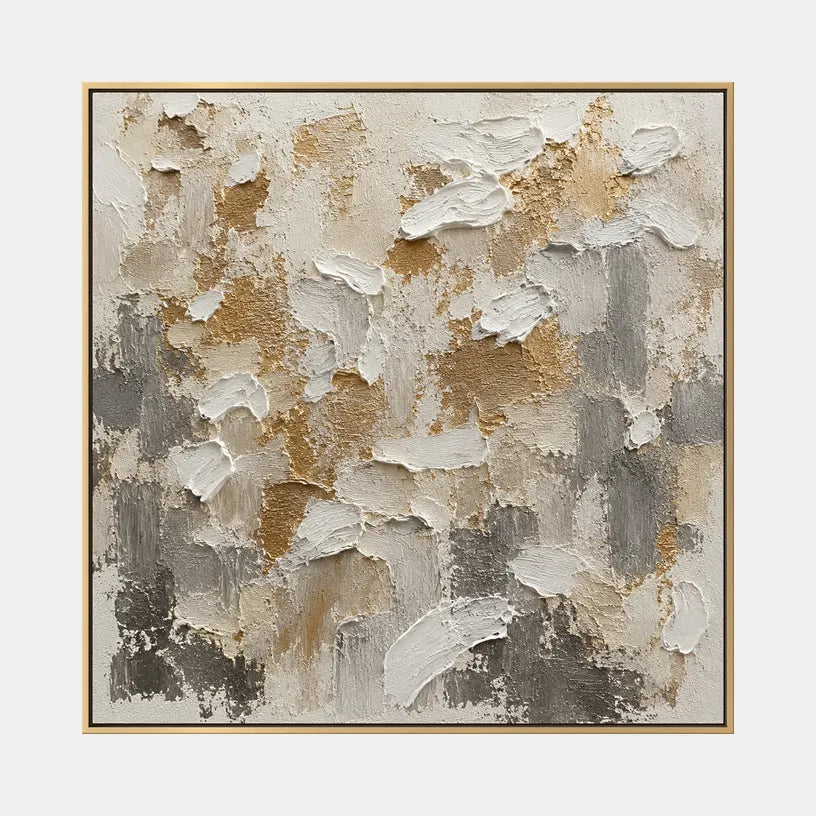 Wabi-Sabi abstract oil painting showing layered abstract marks, texture and expressive painterly movement in a brown palette.