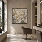 Wabi-Sabi abstract oil painting showing layered abstract marks, texture and expressive painterly movement in a brown palette.