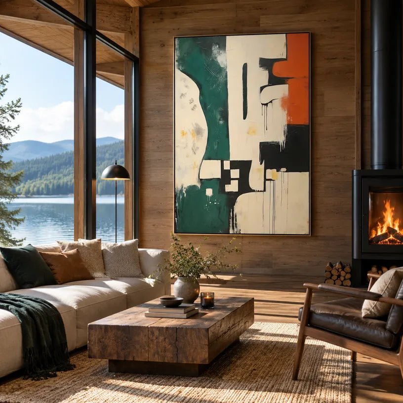 Wabi-Sabi abstract oil painting showing layered abstract marks, texture and expressive painterly movement in a beige palette.