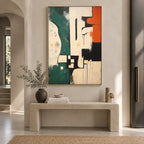 Wabi-Sabi abstract oil painting showing layered abstract marks, texture and expressive painterly movement in a beige palette.