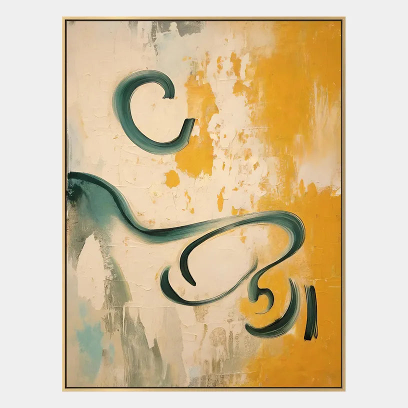 Wabi-Sabi abstract oil painting showing layered abstract marks, texture and expressive painterly movement in a beige palette.