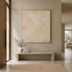 Wabi-Sabi abstract oil painting showing layered abstract marks, texture and expressive painterly movement in a beige palette.