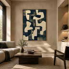 Wabi-Sabi abstract oil painting showing layered abstract marks, texture and expressive painterly movement.