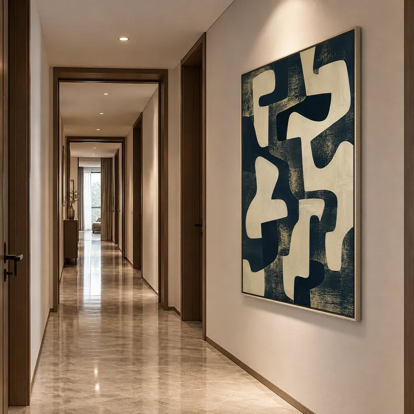 Wabi-Sabi abstract oil painting showing layered abstract marks, texture and expressive painterly movement.