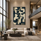 Wabi-Sabi abstract oil painting showing layered abstract marks, texture and expressive painterly movement.