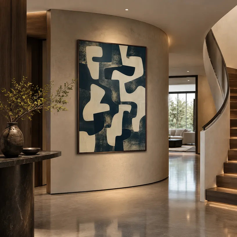 Wabi-Sabi abstract oil painting showing layered abstract marks, texture and expressive painterly movement.