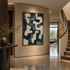 Wabi-Sabi abstract oil painting showing layered abstract marks, texture and expressive painterly movement.