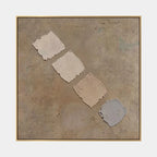 Wabi-Sabi abstract oil painting showing layered abstract marks, texture and expressive painterly movement in a brown palette.