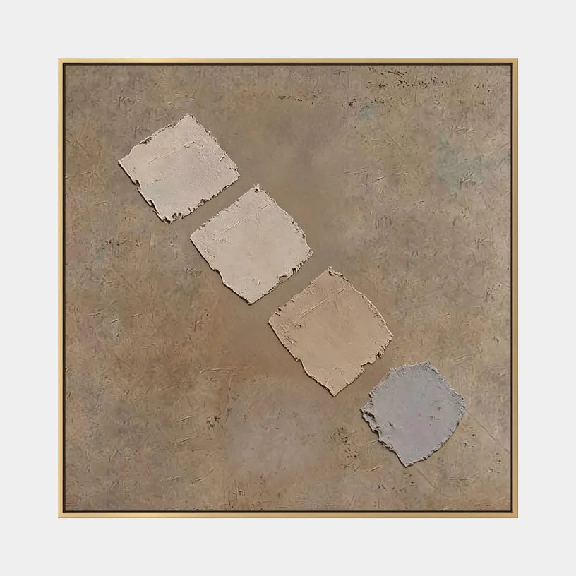 Wabi-Sabi abstract oil painting showing layered abstract marks, texture and expressive painterly movement in a brown palette.