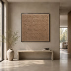 Wabi-Sabi abstract oil painting showing layered abstract marks, texture and expressive painterly movement in a brown palette.