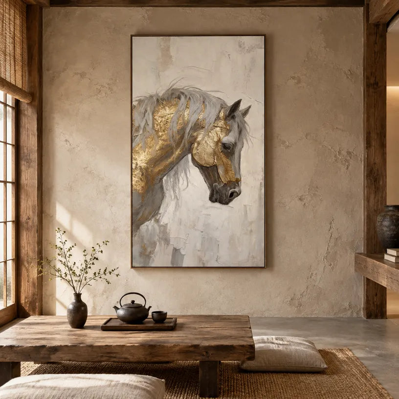Wabi-Sabi abstract oil painting showing layered abstract marks, texture and expressive painterly movement.