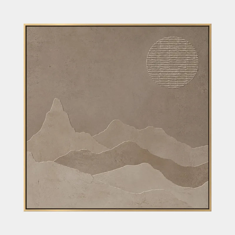 Wabi-Sabi-Ölgemälde „Landschaften, Seestücke und Stadtansichten“ mit einer stimmungsvollen Landschafts-, Seestücks- oder Stadtkomposition in einer beigen Palette.