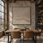 Wabi-Sabi abstract oil painting showing layered abstract marks, texture and expressive painterly movement in a brown palette.