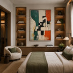 Wabi-Sabi abstract oil painting showing layered abstract marks, texture and expressive painterly movement in a beige palette.