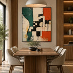 Wabi-Sabi abstract oil painting showing layered abstract marks, texture and expressive painterly movement in a beige palette.