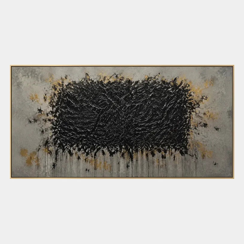 Wabi-Sabi abstract oil painting showing layered abstract marks, texture and expressive painterly movement in a yellow palette.