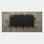 Wabi-Sabi abstract oil painting showing layered abstract marks, texture and expressive painterly movement in a yellow palette.