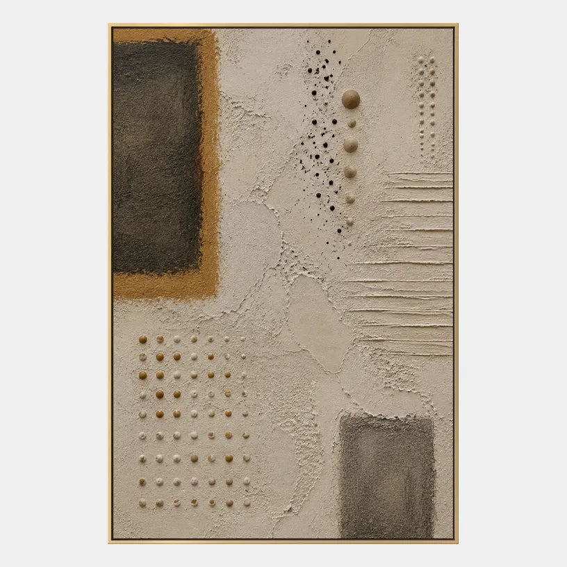 Wabi-Sabi abstract oil painting showing layered abstract marks, texture and expressive painterly movement in a brown palette.