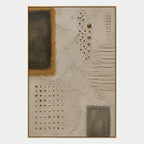 Wabi-Sabi abstract oil painting showing layered abstract marks, texture and expressive painterly movement in a brown palette.