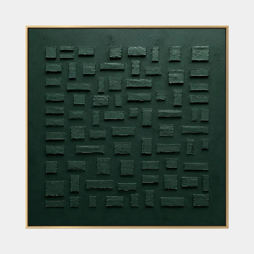 Wabi-Sabi abstract oil painting showing layered abstract marks, texture and expressive painterly movement in a green palette.