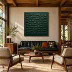 Wabi-Sabi abstract oil painting showing layered abstract marks, texture and expressive painterly movement in a green palette.