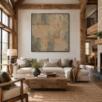 Wabi-Sabi abstract oil painting showing layered abstract marks, texture and expressive painterly movement in a brown palette.