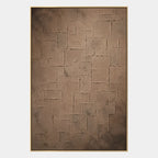 Wabi-Sabi abstract oil painting showing layered abstract marks, texture and expressive painterly movement in a brown palette.
