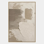 Wabi-Sabi abstract oil painting showing layered abstract marks, texture and expressive painterly movement in a brown palette.