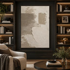 Wabi-Sabi abstract oil painting showing layered abstract marks, texture and expressive painterly movement in a brown palette.