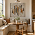 Wabi-Sabi abstract oil painting showing layered abstract marks, texture and expressive painterly movement in a brown palette.