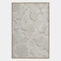 Pittura a olio astratta e concettuale Wabi-Sabi con segni astratti stratificati, consistenza e movimento pittorico espressivo in una tavolozza grigia.