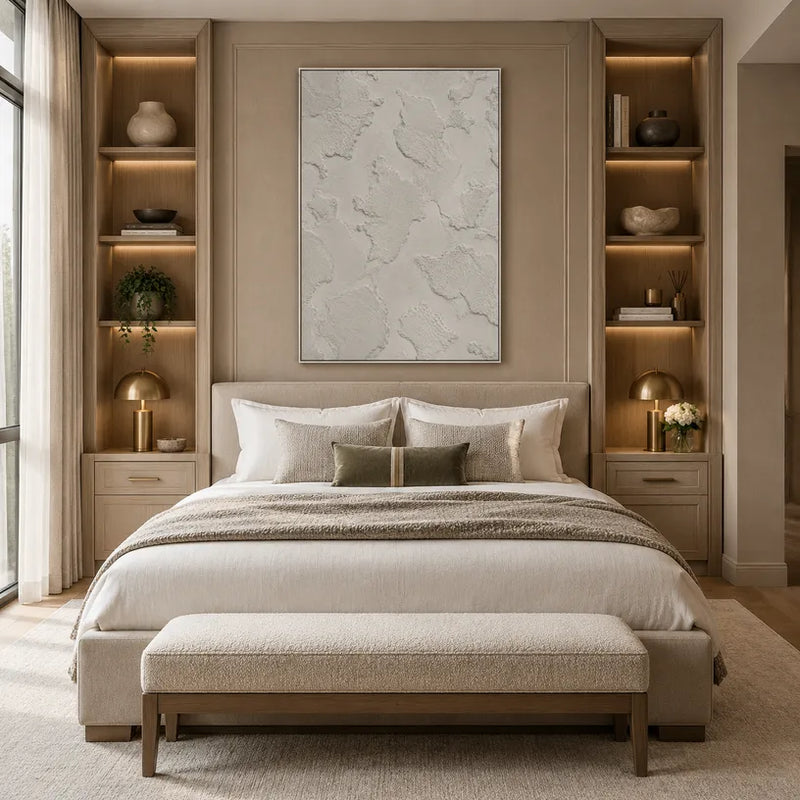 Pittura a olio astratta e concettuale Wabi-Sabi con segni astratti stratificati, consistenza e movimento pittorico espressivo in una tavolozza grigia.