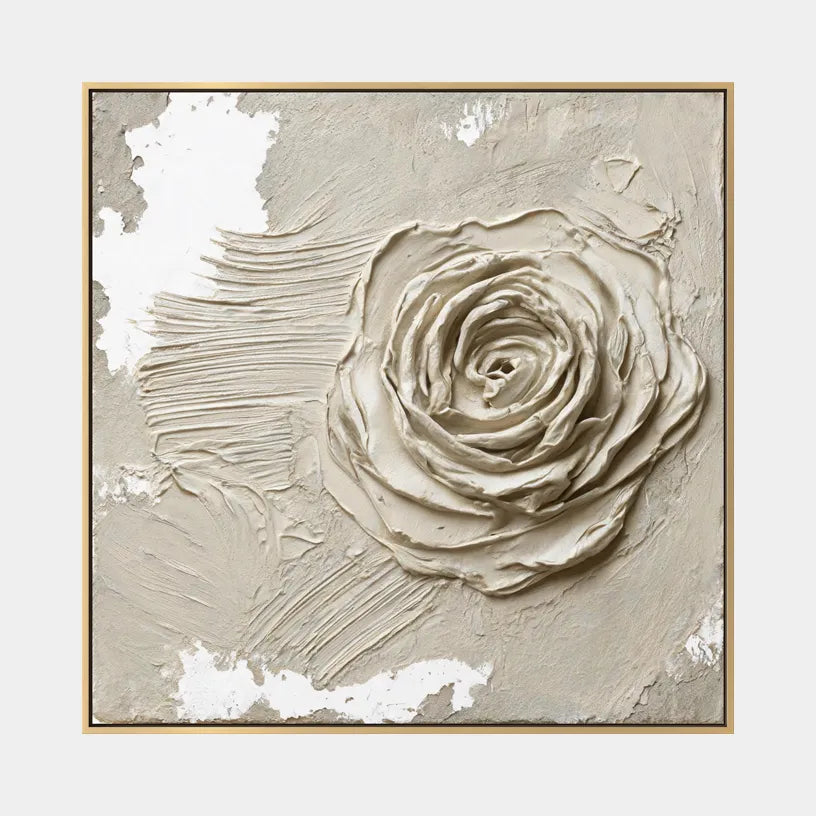 Wabi-Sabi abstract oil painting showing layered abstract marks, texture and expressive painterly movement in a beige palette.