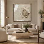 Wabi-Sabi abstract oil painting showing layered abstract marks, texture and expressive painterly movement in a beige palette.