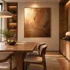 Wabi-Sabi abstract oil painting showing layered abstract marks, texture and expressive painterly movement in a brown palette.