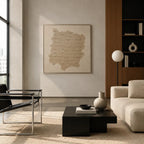 Wabi-Sabi abstract oil painting showing layered abstract marks, texture and expressive painterly movement in a brown palette.