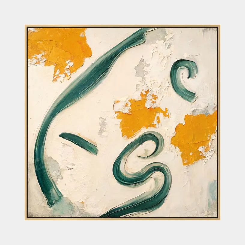 Wabi-Sabi abstract oil painting showing layered abstract marks, texture and expressive painterly movement in a beige palette.