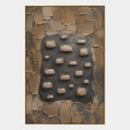 Wabi-Sabi abstract oil painting showing layered abstract marks, texture and expressive painterly movement in a brown palette.