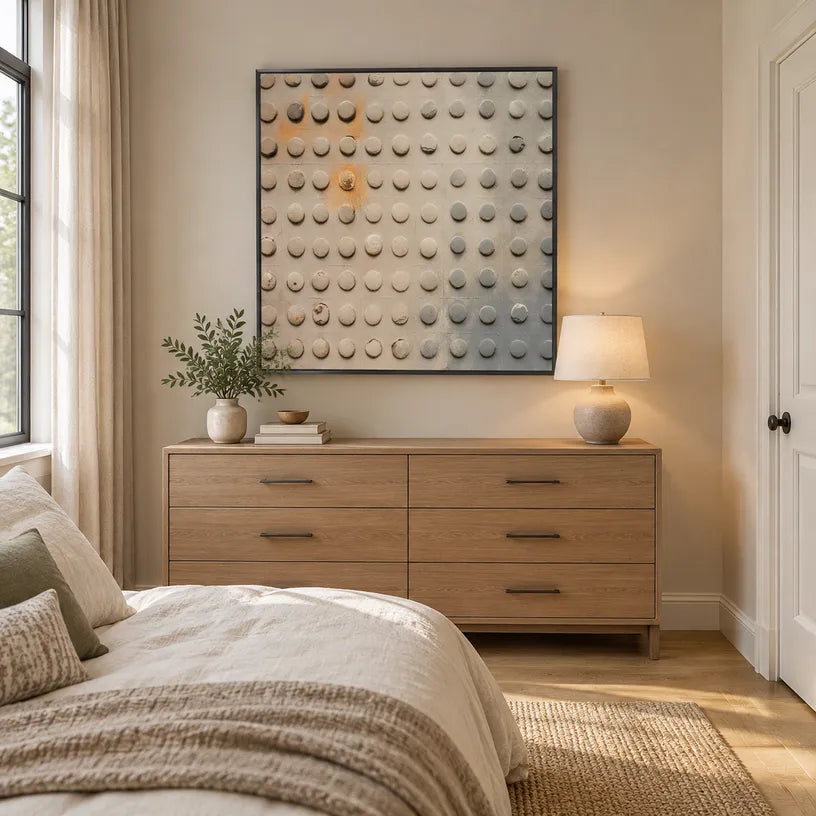 Wabi-Sabi abstract oil painting showing layered abstract marks, texture and expressive painterly movement in a brown palette.