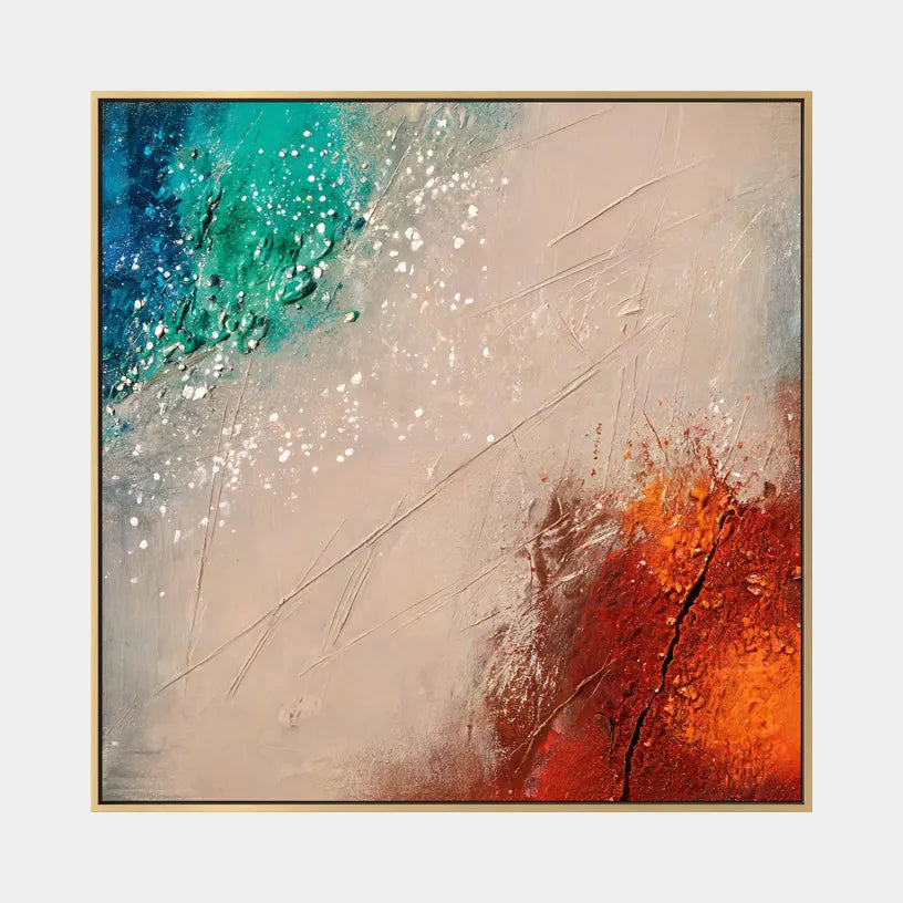 Wabi-Sabi abstract oil painting showing layered abstract marks, texture and expressive painterly movement in a beige palette.